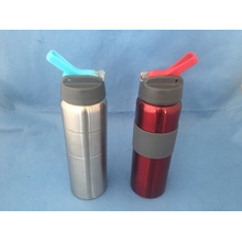 Botella deportiva de agua de acero inoxidable con tapa plegable